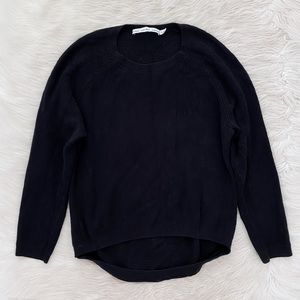 & Other Stories Black Cotton Knit Slouchy High Low Crew Neck Sweater